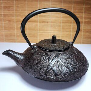Japanese Cast Iron Teapot Three Friends of Winter Vintage Enamel Lined Infuser